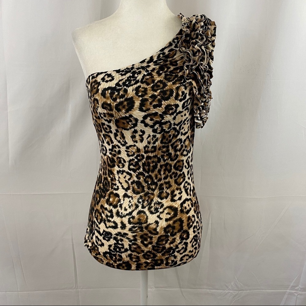 Silvergate Leopard Print Ruffle One Shoulder Top